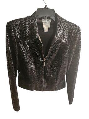 Joseph Ribkoff Black Animal-Print Zip-Front Jacket